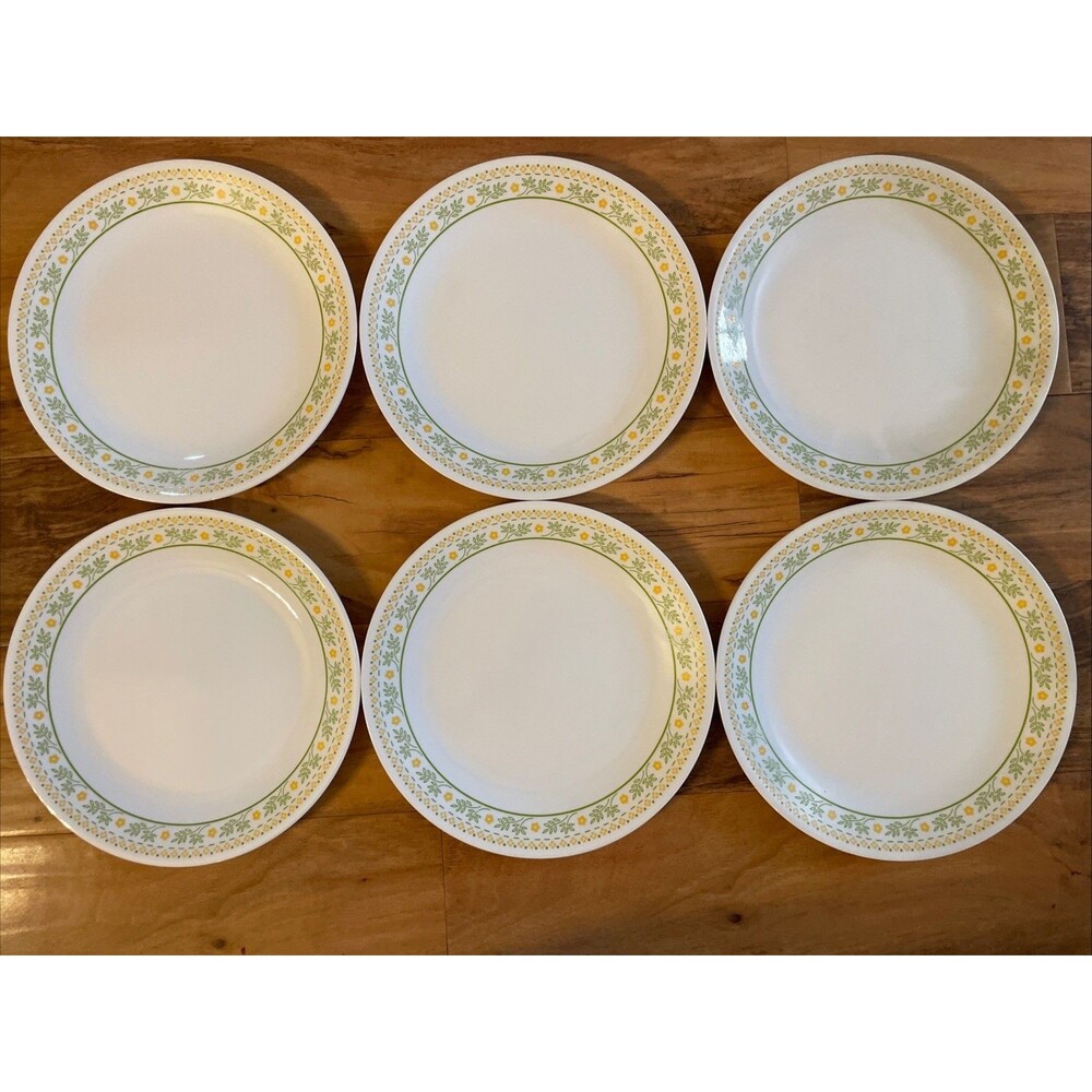 VTG Corelle Sunshine Dinner 10" Plates Set Lot 6 Yellow Flowers EUC